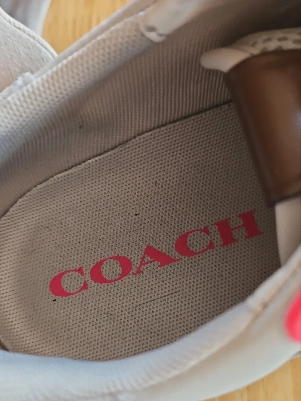 Coach C143 Women's White Sneaker with Pink Accents and Suede Trim